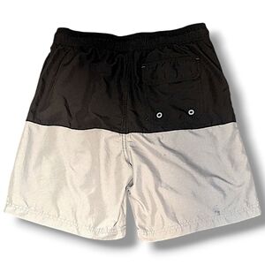 Mens George Black & Grey Drawstring Swim Trunks w/ Back Pockets M (32-34)